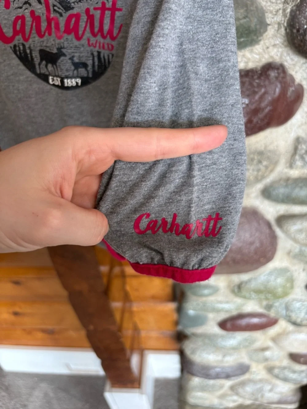 3/$25 Carhartt Wild Deer Gray Bodysuit onesie with Pink Trim girls Baby 18m - Picture 2 of 4